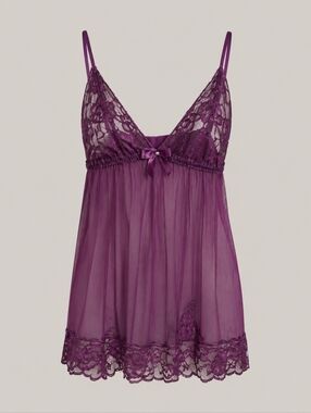 Frederick's of Hollywood Purple Sheer Lace Babydoll Cami Top Women’s Y2K Small